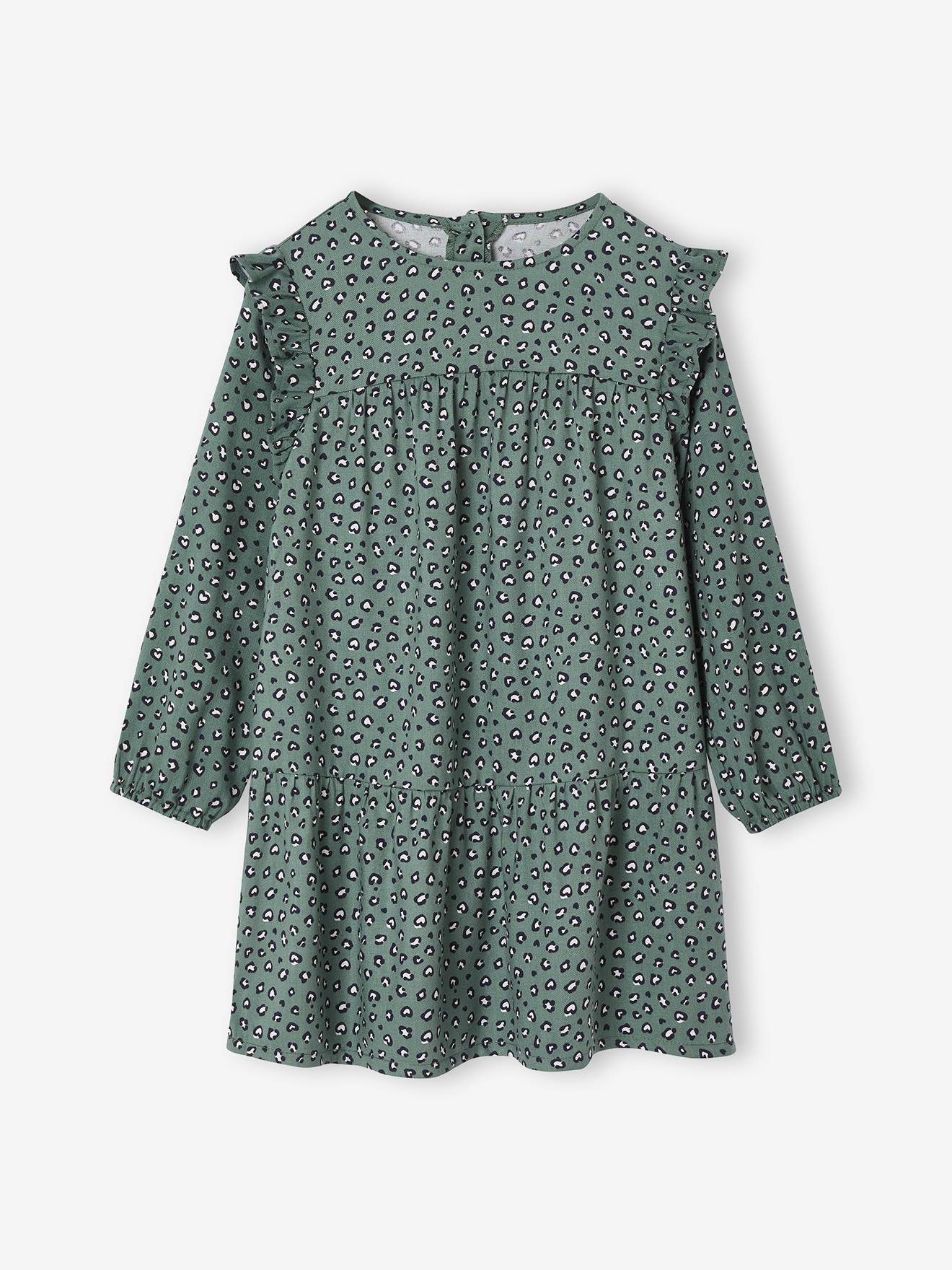 Mädchen Boho-Kleid mit Rüschen salbei von Vertbaudet