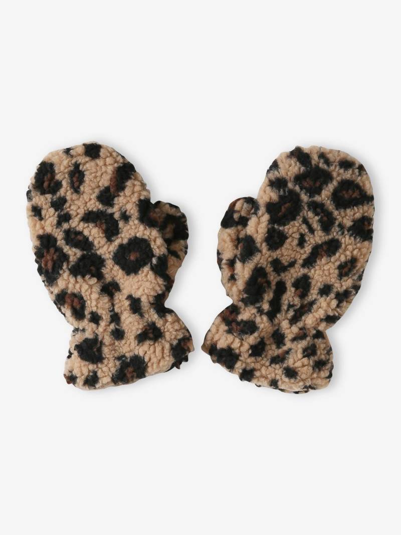 Mädchen Fäustlinge aus Teddyfleece mit Leopardenmuster und Fleecefutter von Vertbaudet