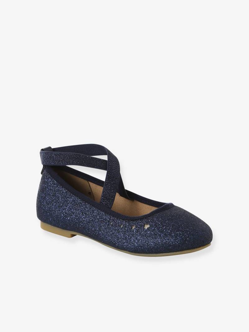 Mädchen Glitzer-Ballerinas mit überkreuztem Gummi-Riemchen von Vertbaudet