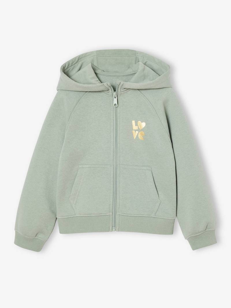 Mädchen Kapuzensweatjacke für Sport und Freizeit mit Recycling-Polyester salbei von Vertbaudet