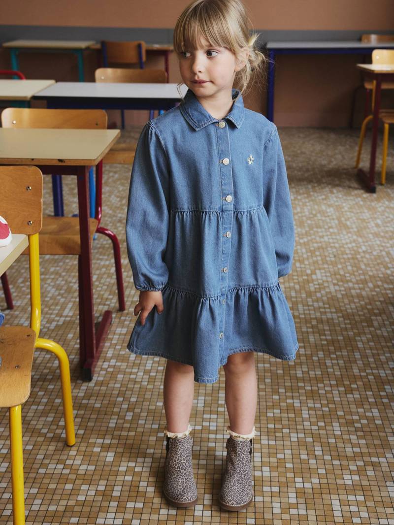 Mädchen Kleid aus Light-Denim mittel von Vertbaudet