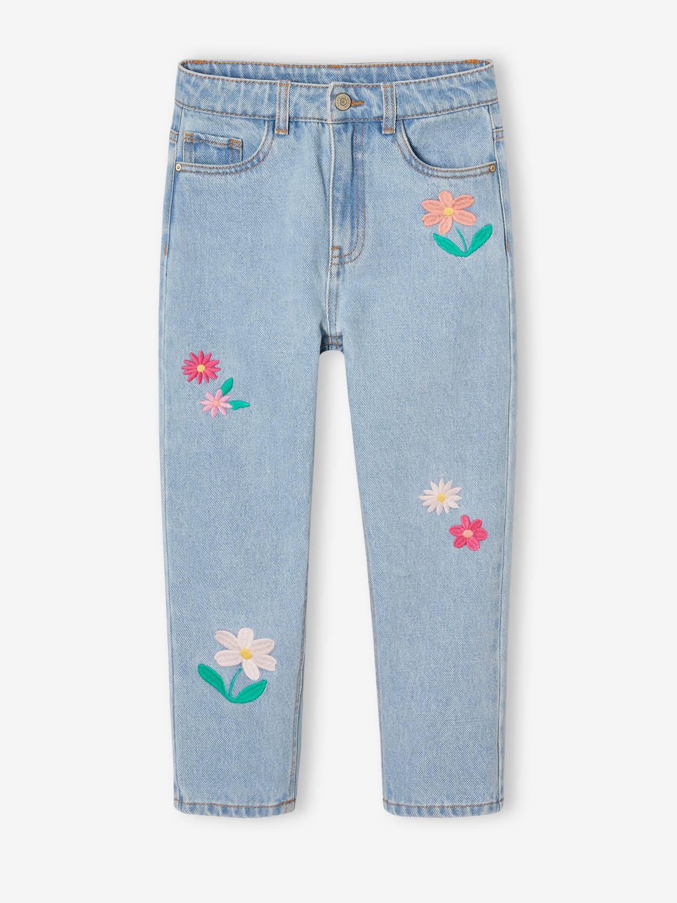 Mädchen Mom-Jeans mit Blumenstickerei helles von Vertbaudet
