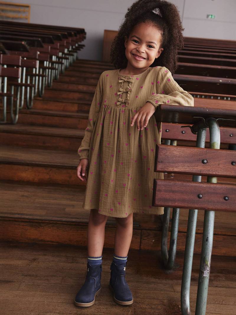 Mädchen Musselin-Kleid mit Zierschleifen von Vertbaudet