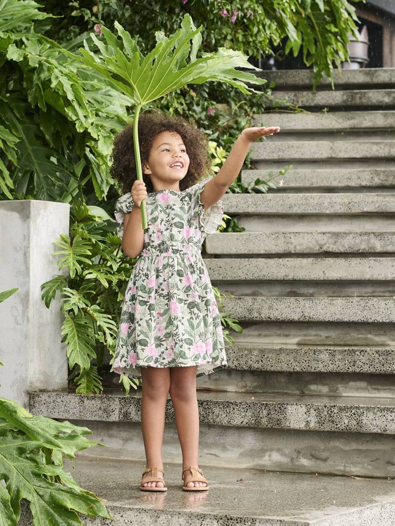 Mädchen Musselinkleid mit Boho-Print salbei von Vertbaudet