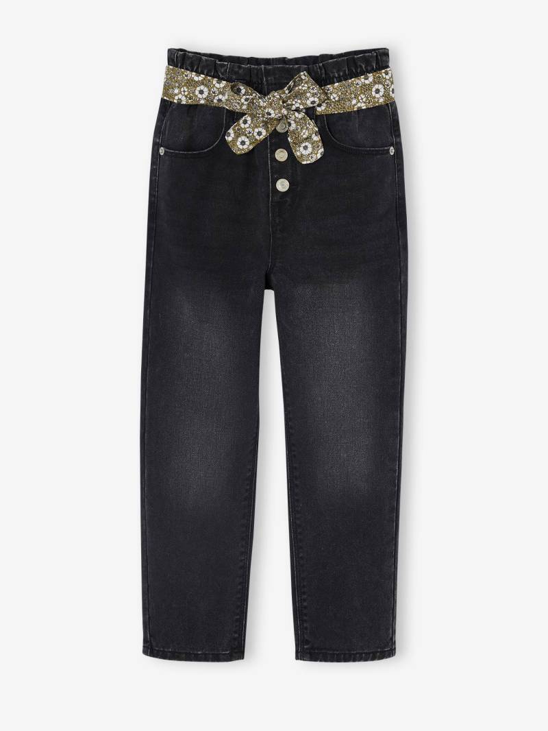 Mädchen Paperbag-Jeans mit Blumen-Gürtel von Vertbaudet