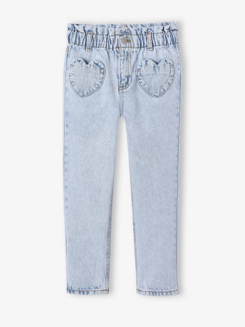 Mädchen Paperbag-Jeans mit Herz-Taschen helles von Vertbaudet