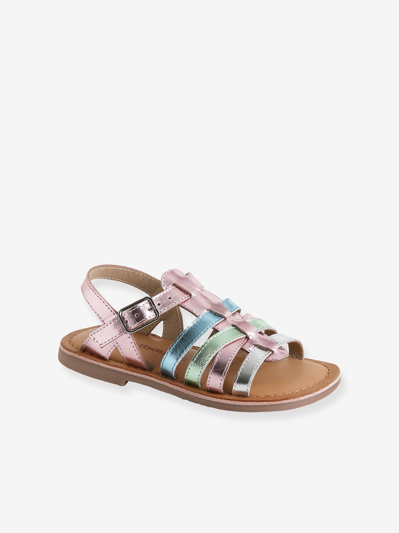 Mädchen Riemchen-Sandalen aus Leder lila Mädchen Riemchen-Sandalen aus Leder lila von Vertbaudet