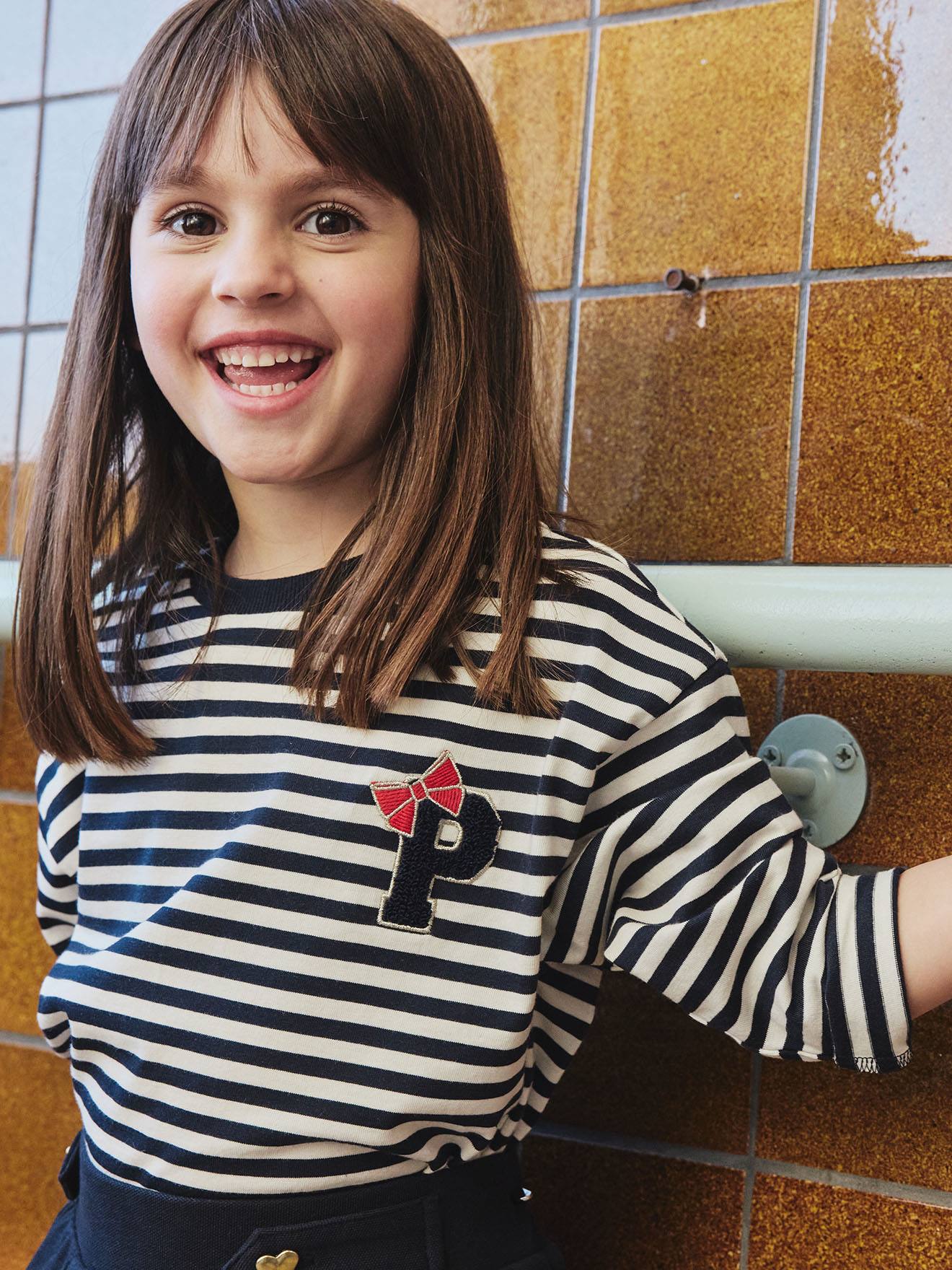 Mädchen Ringelshirt mit Schleife und Recycling-Baumwolle von Vertbaudet