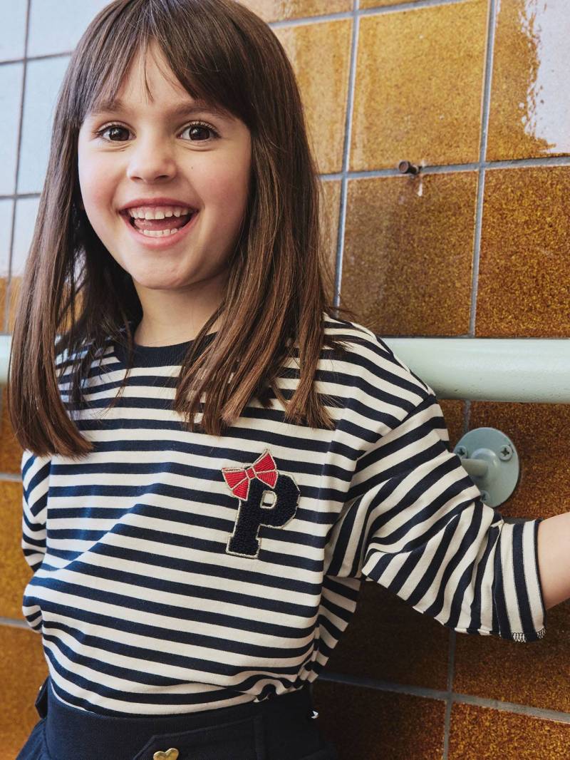 Mädchen Ringelshirt mit Schleife und Recycling-Baumwolle von Vertbaudet