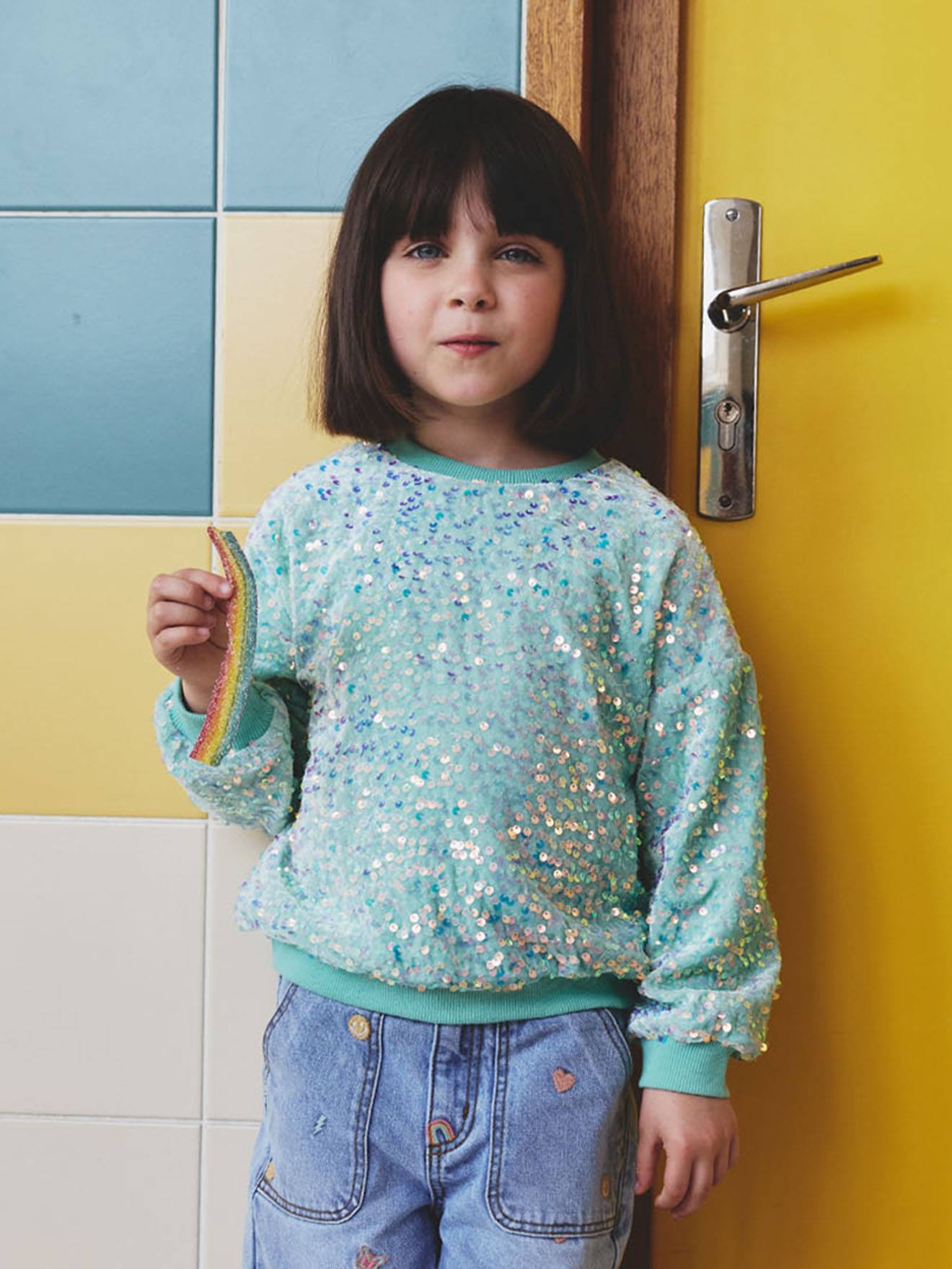 Mädchen Samt-Shirt mit Pailletten Mädchen Samt-Shirt mit Pailletten von Vertbaudet