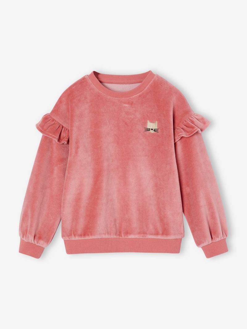 Mädchen Samt-Sweatshirt mit Katze und Volants von Vertbaudet