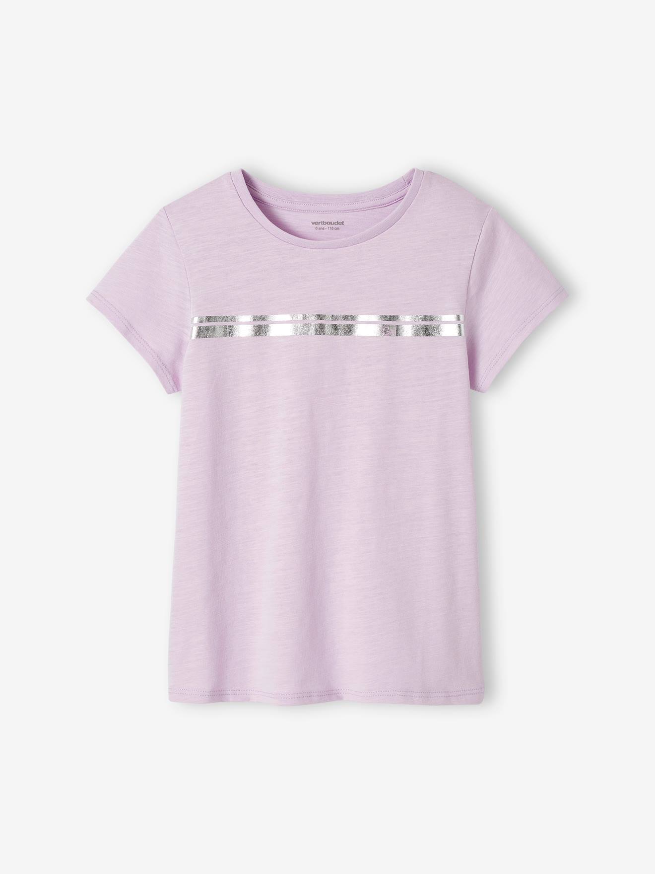 Mädchen Sport-T-Shirt mit Glanzstreifen BASIC Oeko-Tex lila von Vertbaudet
