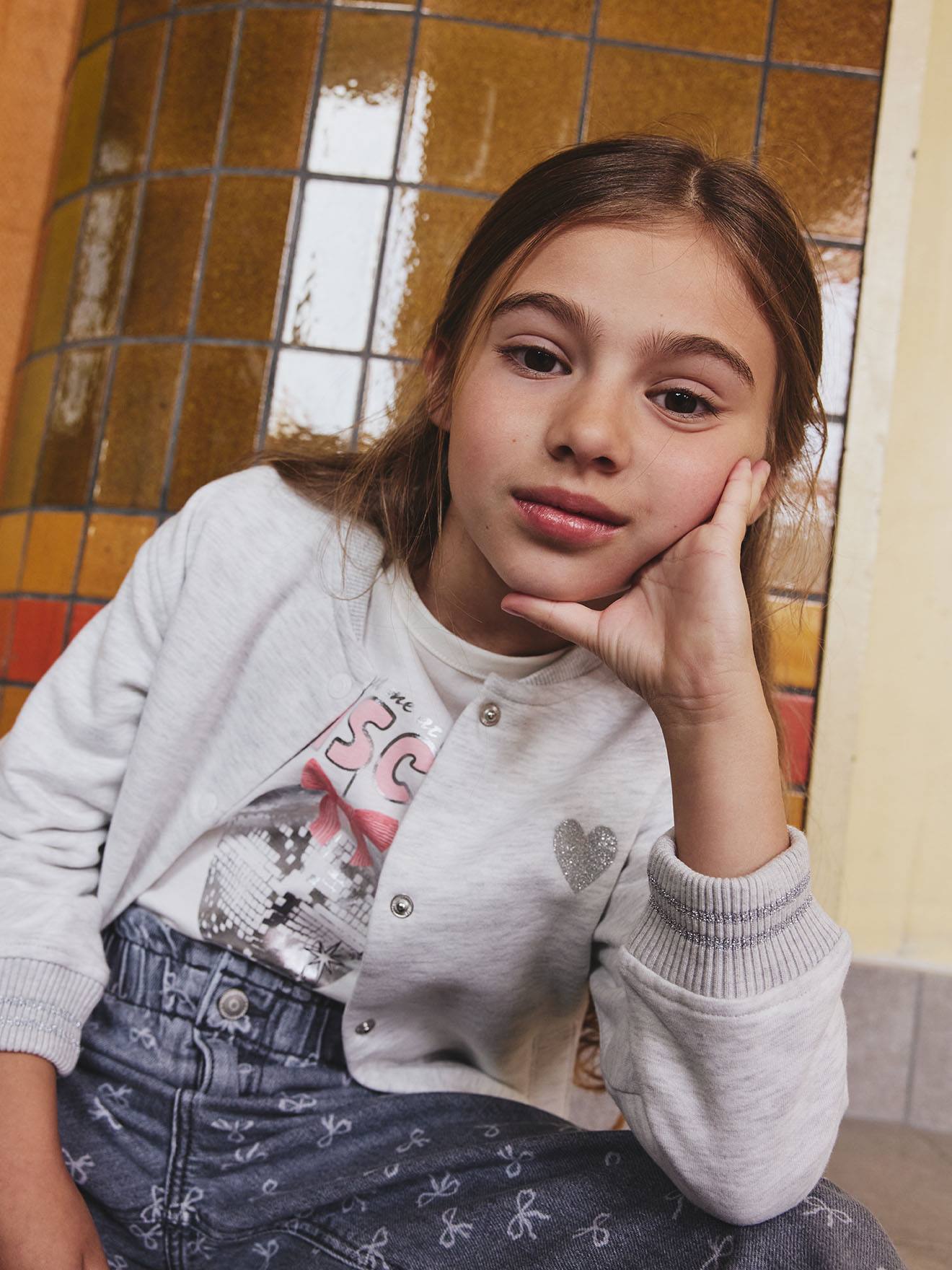 Mädchen Sweatjacke im College-Look mit Recycling-Polyester von Vertbaudet