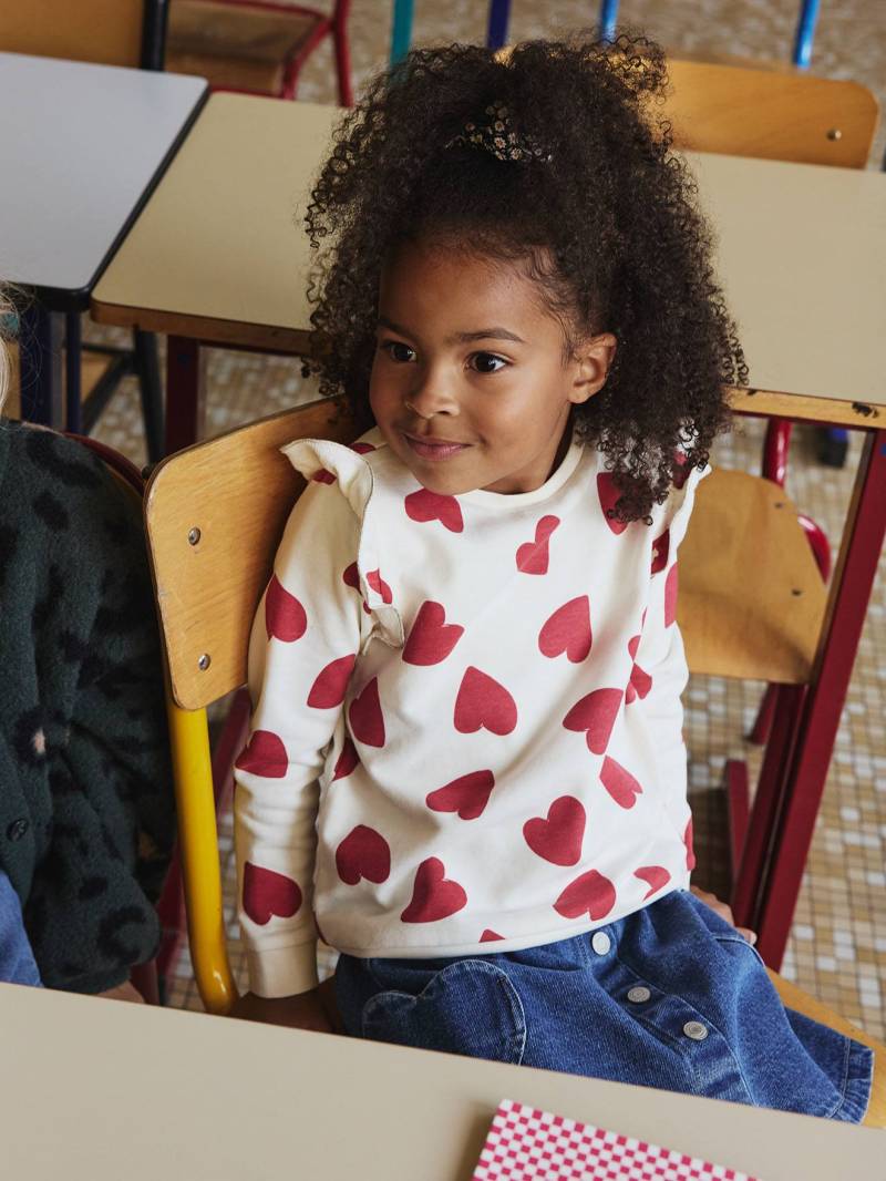 Mädchen Sweatshirt mit Volants und Prints vanille von Vertbaudet