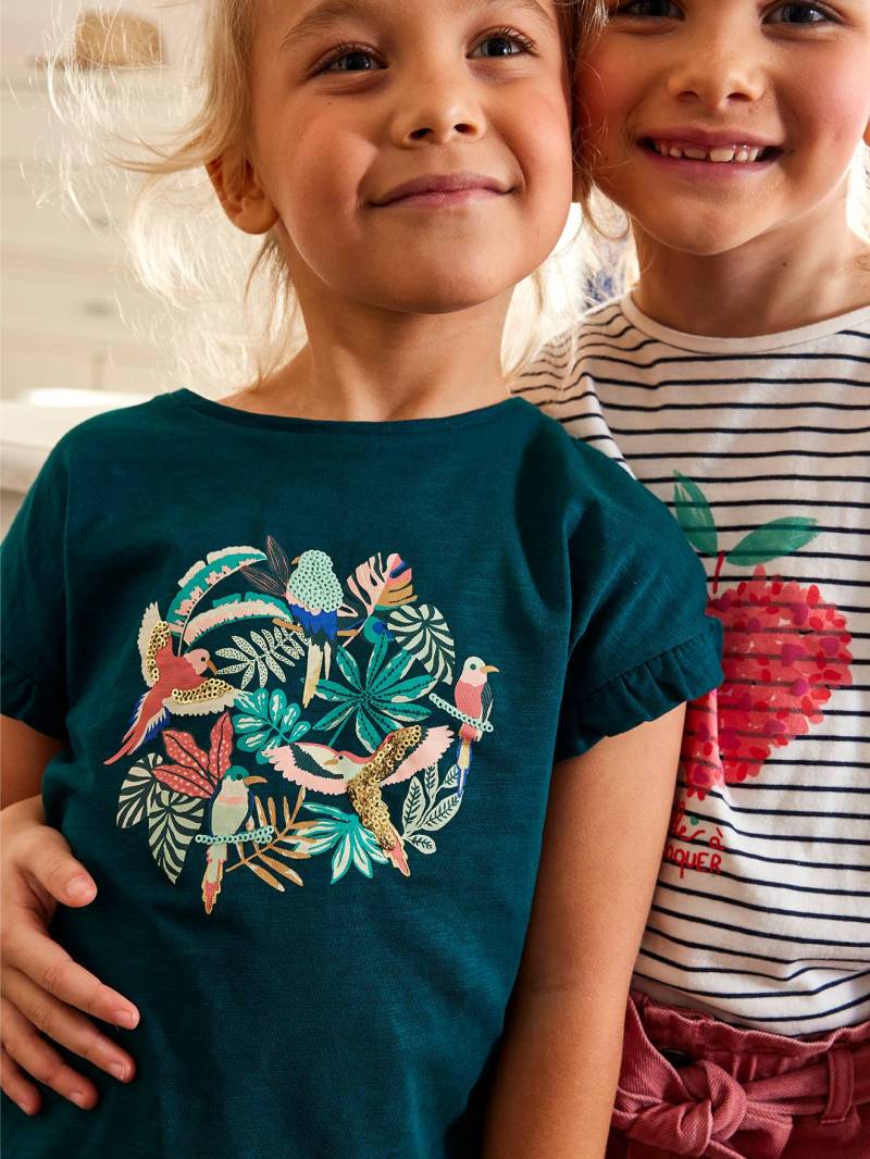 Mädchen T-Shirt mit Pailletten-Print und Volants Oeko-Tex von Vertbaudet