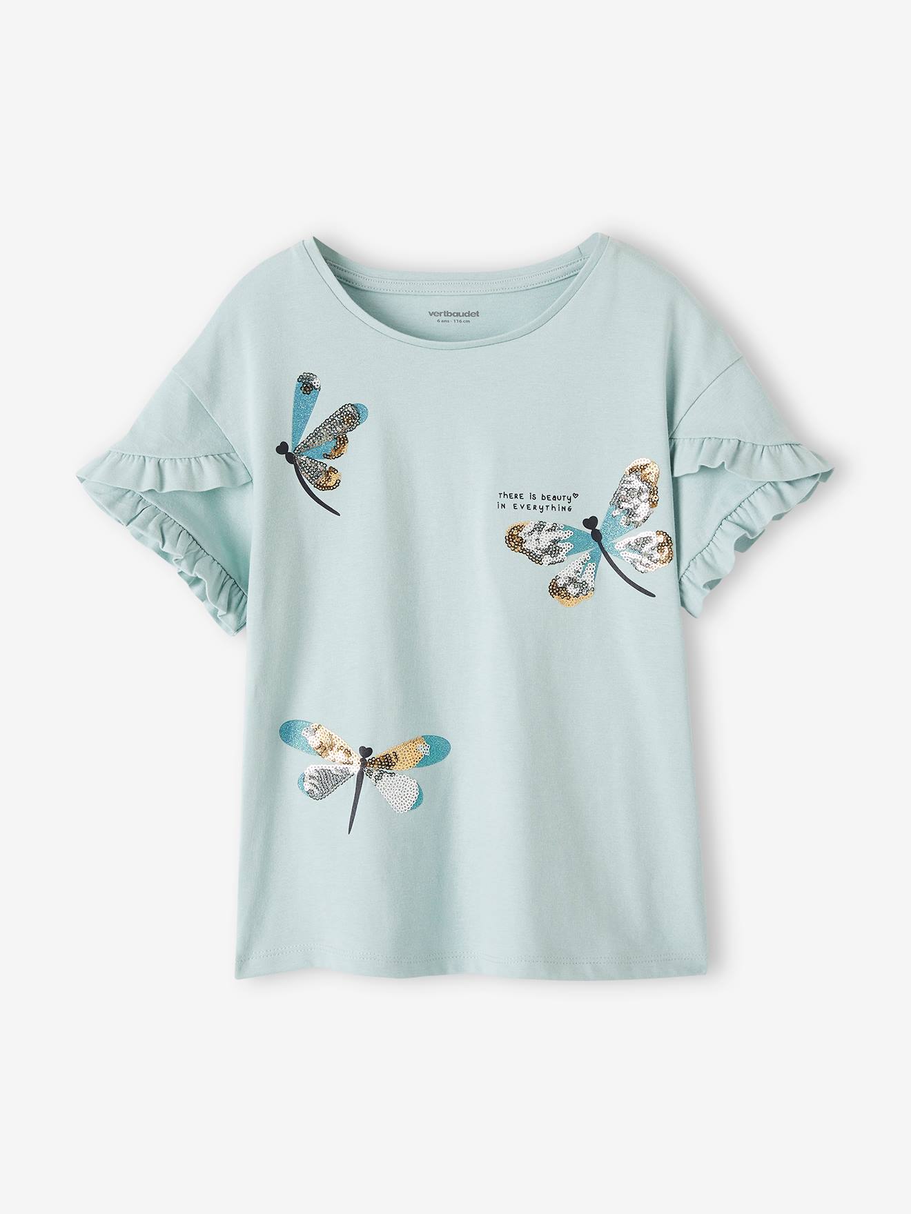 Mädchen T-Shirt mit Paillettenherz von Vertbaudet