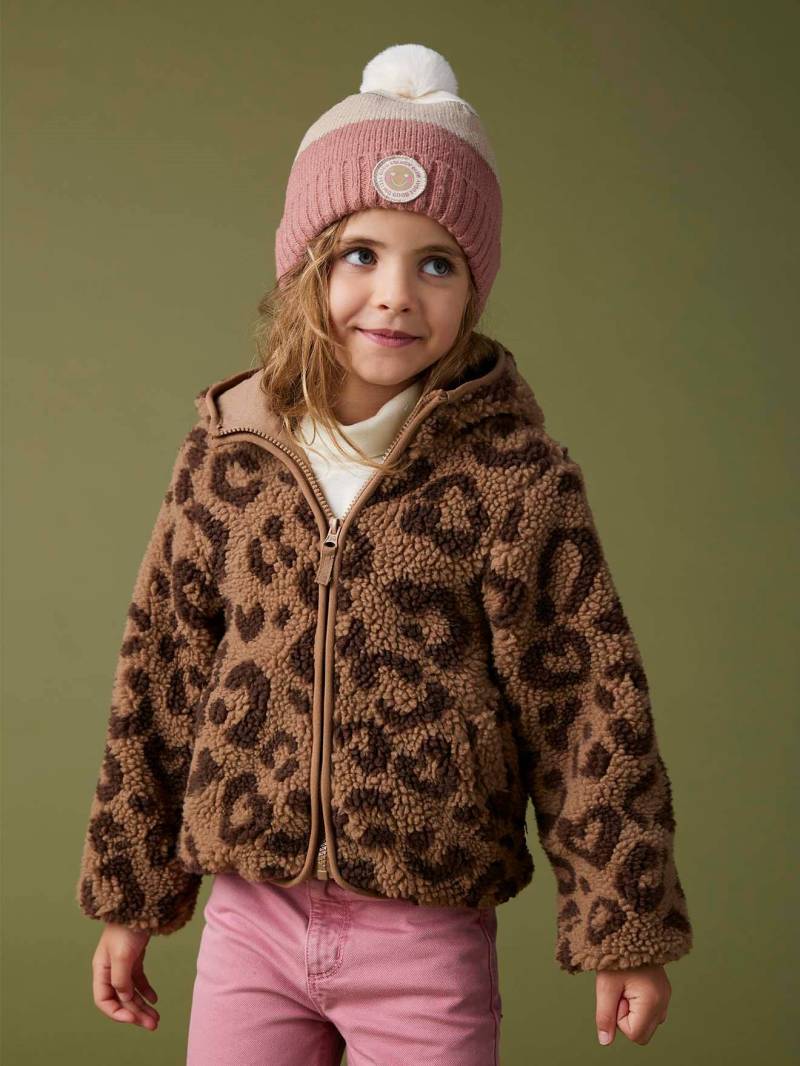 Mädchen Teddyfleece-Jacke mit Kapuze und Leopardenmuster von Vertbaudet