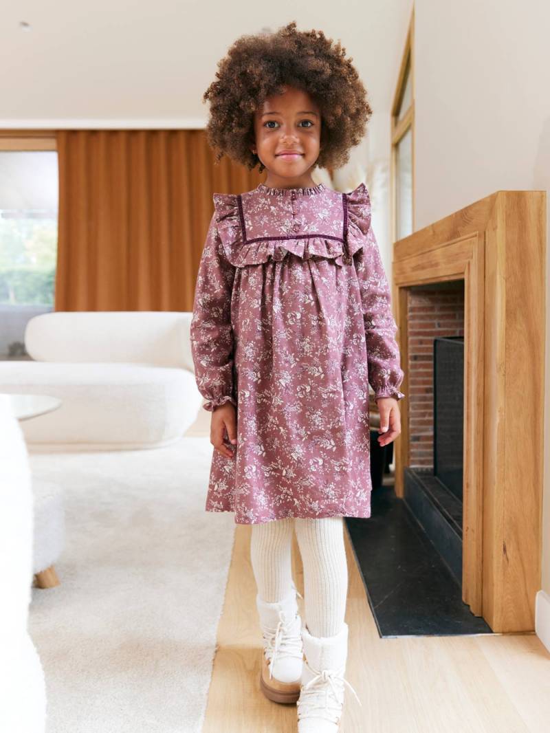 Mädchenkleid aus Flanell mit Blumenmuster von Vertbaudet