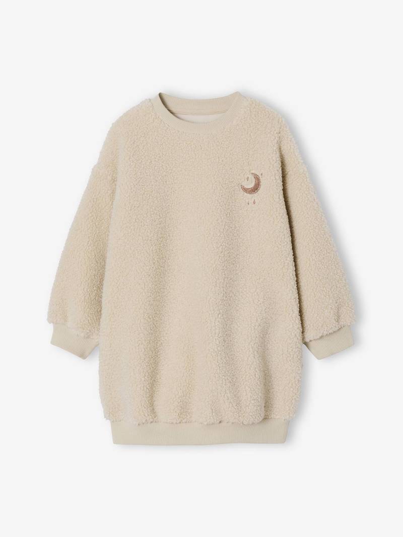 Mädchenkleid aus Teddyfleece mit besticktem Mondmotiv vanille von Vertbaudet