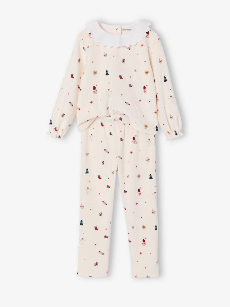 Samt-Schlafanzug mit Rüschenkragen aus Popeline von Vertbaudet