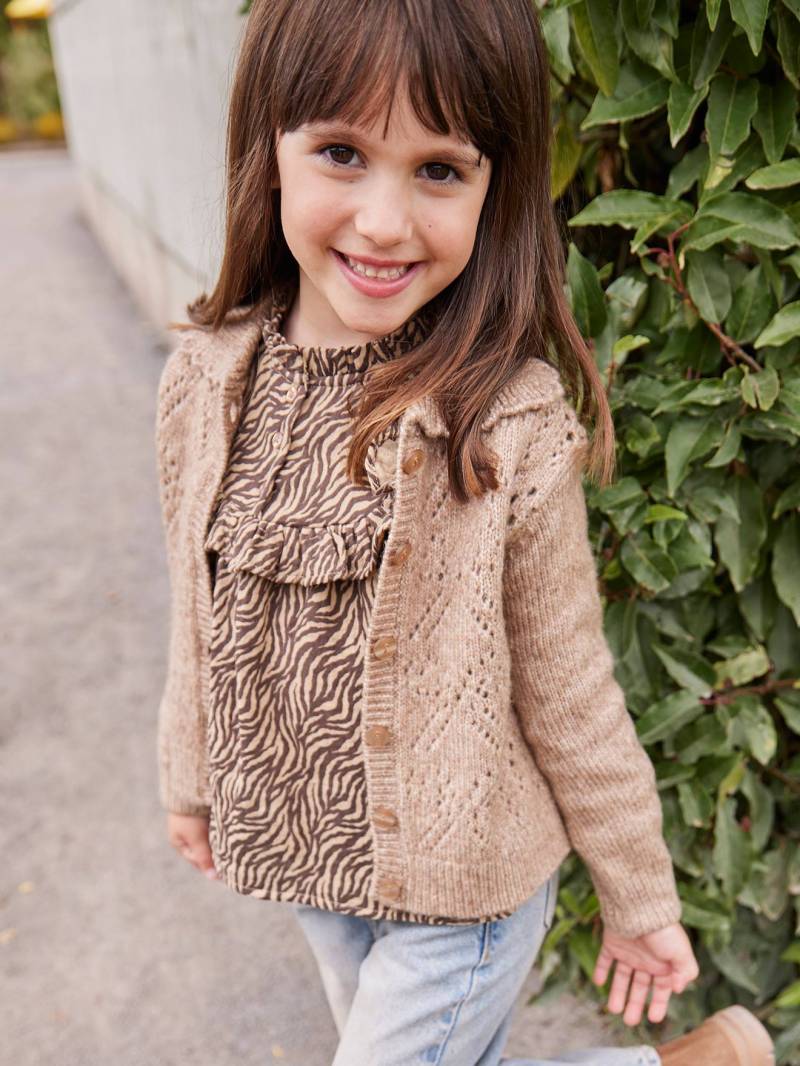 Strickjacke Mädchen mit Lochmuster und Zierschleifen mokka Strickjacke Mädchen mit Lochmuster und Zierschleifen mokka von Vertbaudet