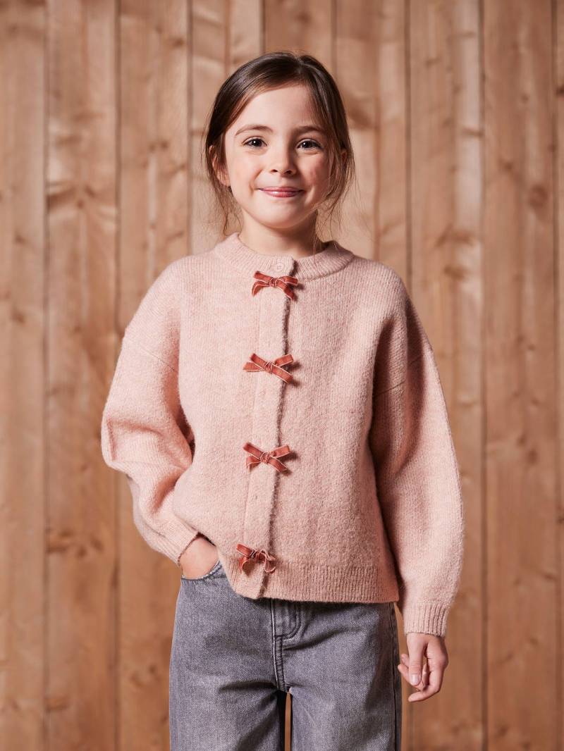 Strickjacke Mädchen mit Samtschleifen pudrig von Vertbaudet