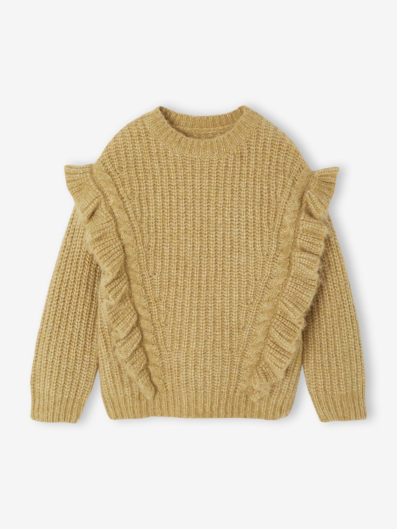 Strickpullover mit Rüschen und Zopfmuster Mädchen  en von Vertbaudet