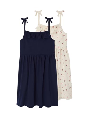 VERTBAUDET 2 Stück Trägerkleider für Mädchen, 1 bedruckt + 1 einfarbig, marine, 10 Jahre von Vertbaudet