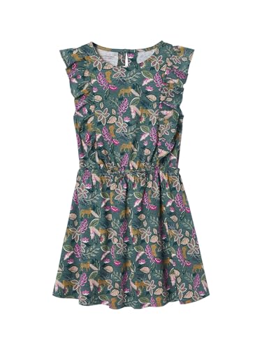 Vertbaudet Bedrucktes Mädchen Jerseykleid mit Volantärmeln smaragdgrün 116 von Vertbaudet