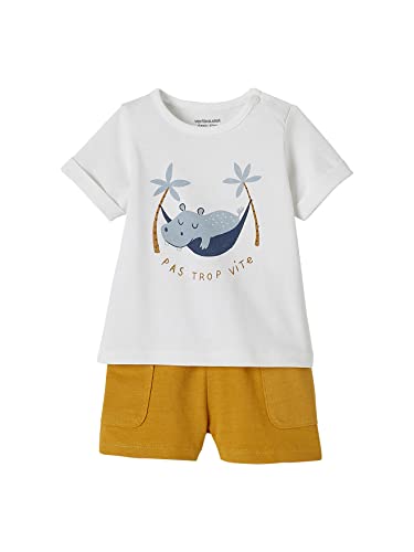 VERTBAUDET Bedrucktes T-Shirt und Shorts Baggy Baby, Weiß, 3 m (60 cm) von Vertbaudet