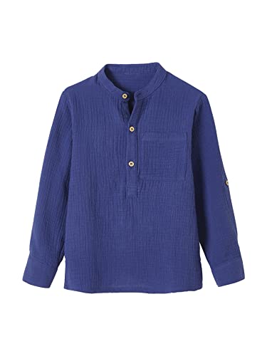 VERTBAUDET Hemd für Jungen aus Baumwollgaze, mit aufrollbaren Ärmeln, blau, 12 Jahre von Vertbaudet