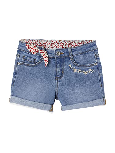 VERTBAUDET Jeans-Shorts, bestickt, für Mädchen, mit Schleife, Blumenmotiv, Doppelstone, 152 von Vertbaudet