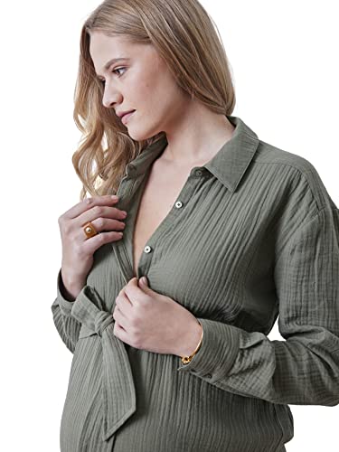 VERTBAUDET Langes Hemdkleid aus Baumwolle Chiffon für Schwangerschaft und Stillzeit Olive 40 von Vertbaudet