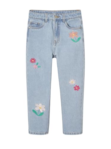 VERTBAUDET Mom Jeans bestickt Blumen Mädchen, hellblau, 9 Jahre von Vertbaudet