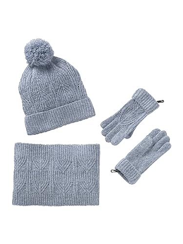 VERTBAUDET Set Mütze + Snood + Fäustlinge aus Zopfstrick, flauschig, Grau-Blau, 8-10 Jahre von Vertbaudet