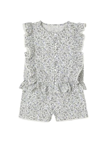 Vertbaudet Festliches Mädchen-Set: Volantbluse & Shorts blau bedruckt 122 von Vertbaudet