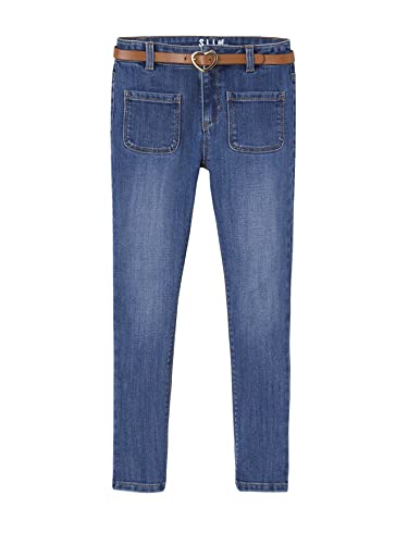 VERTBAUDET Unzerstörbare Slim Jeans Mädchen mit Gürtel Fantasie, blau, 12 Jahre von Vertbaudet