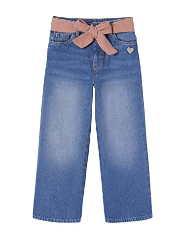 VERTBAUDET Weite und knöchellange Jeans mit Gürtel aus Chiffon für Mädchen, Steinfarben, 12 Jahre von Vertbaudet