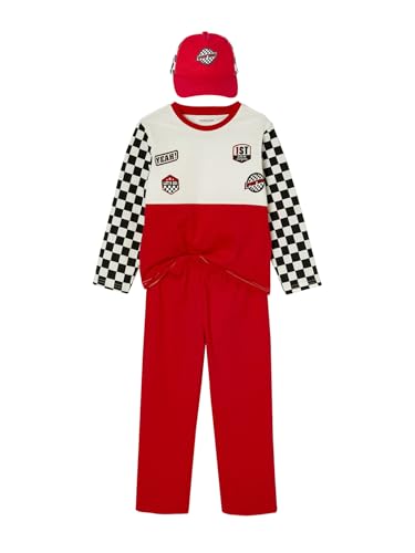 Vertbaudet 2-in-1 Kinder Schlafanzug mit Cap, Rennfahrer-Kostüm mit Recycling-Baumwolle rot 98/104 von Vertbaudet