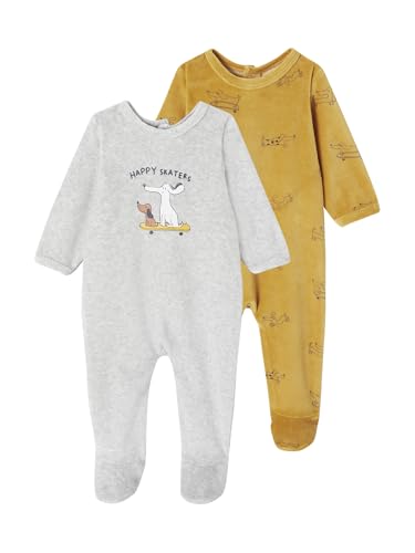 Vertbaudet 2er-Pack Baby Samt-Strampler mit Hunden Oeko-Tex hellgelb 80 von Vertbaudet