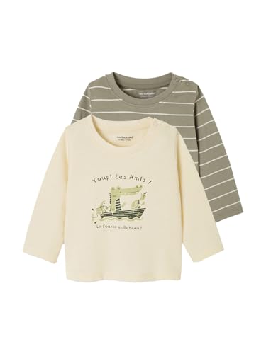 Vertbaudet 2er-Pack Baby Shirts Basic, Print & Streifen Oeko-TEX® Khaki 80 von Vertbaudet