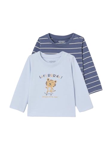 Vertbaudet 2er-Pack Baby Shirts Basic, Print & Streifen Oeko-TEX® himmelblau 80 von Vertbaudet