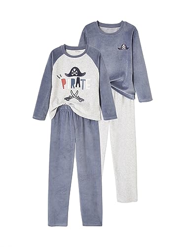 Vertbaudet 2er-Pack Jungen Samt-Schlafanzüge Basic, Piraten graublau 98/104 von Vertbaudet