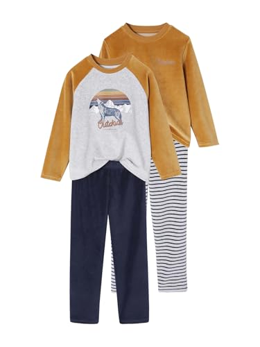 Vertbaudet 2er-Pack Jungen Samt-Schlafanzüge Wolf Oeko-Tex karamell 128 von Vertbaudet