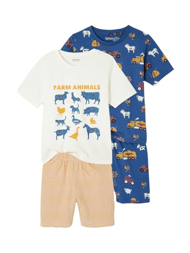 Vertbaudet 2er-Pack Jungen Sommer-Schlafanzüge, Bauernhof mit Recycling-Baumwolle königsblau 98/104 von Vertbaudet