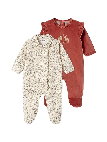 Vertbaudet 2er-Pack Mädchen Baby Samt-Strampler Oeko-Tex wollweiß 50 von Vertbaudet