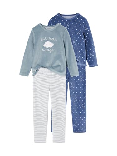 Vertbaudet 2er-Pack Mädchen Samt-Schlafanzüge mit Wolken-Print Oeko-Tex Aqua 128 von Vertbaudet