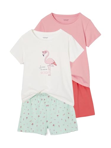 Vertbaudet 2er-Pack Mädchen Sommer-Schlafanzüge Regenbogen & Flamingo, mit Recycling-Baumwolle türkis 86 von Vertbaudet