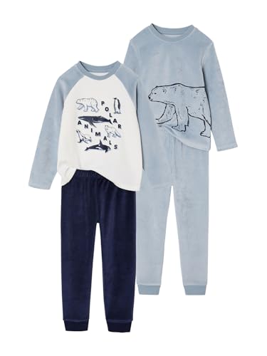 Vertbaudet 2er-Pack Samt-Schlafanzüge POLARTIERE Jungen, Recycling-Polyester himmelblau 116 von Vertbaudet