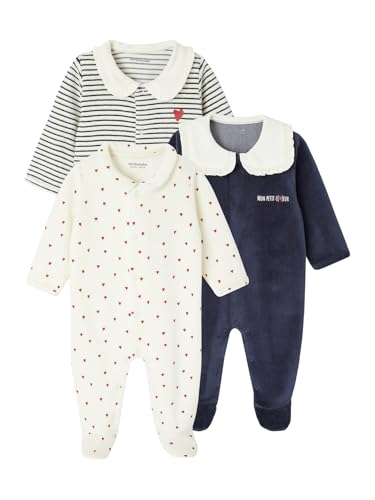 Vertbaudet 3er-Pack Baby Samt-Strampler, Herzen Nachtblau 74 von Vertbaudet